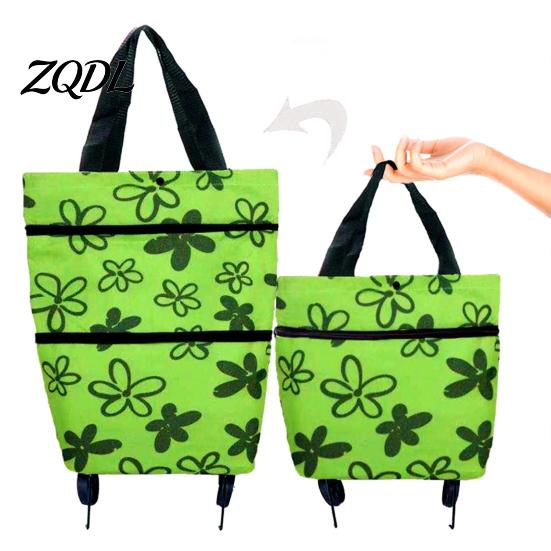 Commuter Shopping Cart for Students Foldable Bag with Wheels, Heavy-Duty Waterproof Oxford Cloth Grocery Cart, Compact Stroller City Living