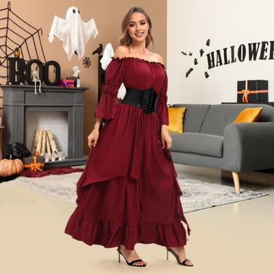 Halloweenské šaty Vintage renesanční středověké viktoriánské pirátské šaty na ples Plesové šaty mimo ramena zvonové rukávy volán