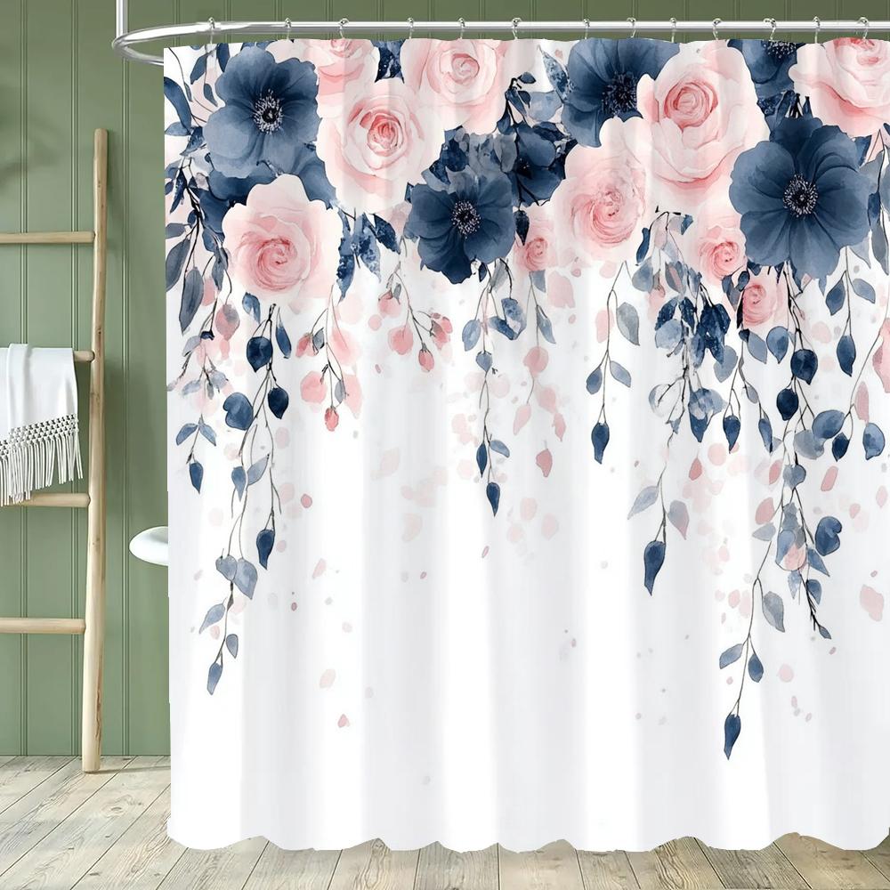 Beautiful Flowers Shower Curtain for Bathroom Blue Floral Romantic Wildflower Plants Nature Scenery Home Decor Curtain with Hook