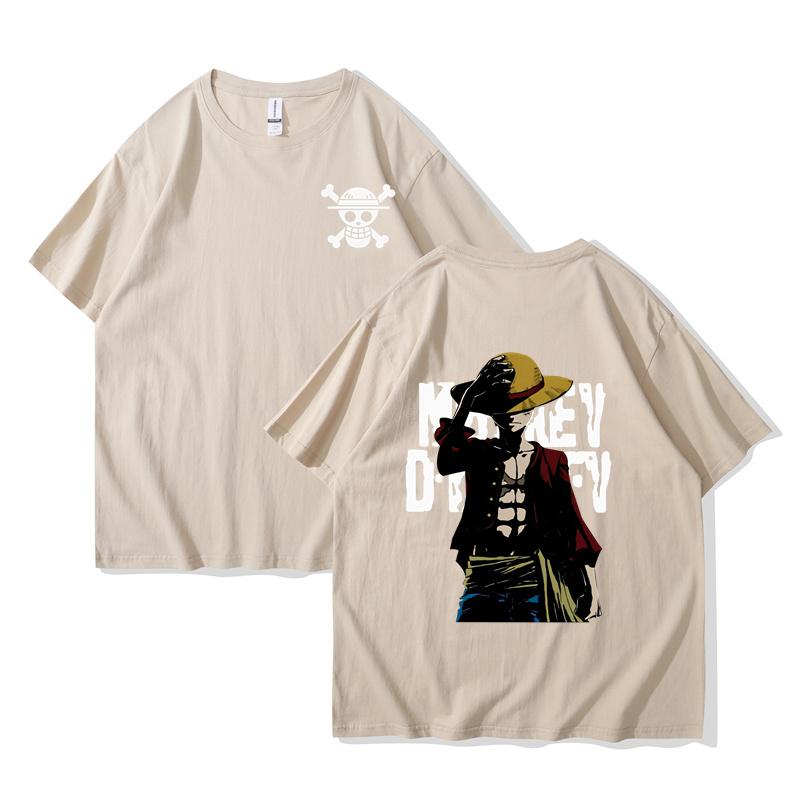 Monkey D Luffy One Piece TShirt Men Summer Straw Hat Pirate Character Graphic Short Sleeve Streetwear Loose Fit Anime Fan Tee