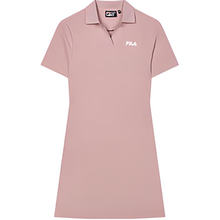 Fila Heritage Letter Print Soft Polo Comfortable Casual Short Sleeve Dress Women Dresses Agar-Pink F11W428317FPK