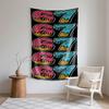 Repeating 67 Donut with Eyes Waffle Digital Printing Polyester Wall Tapestry Suitable for Use In Living Rooms Offices Bars Party