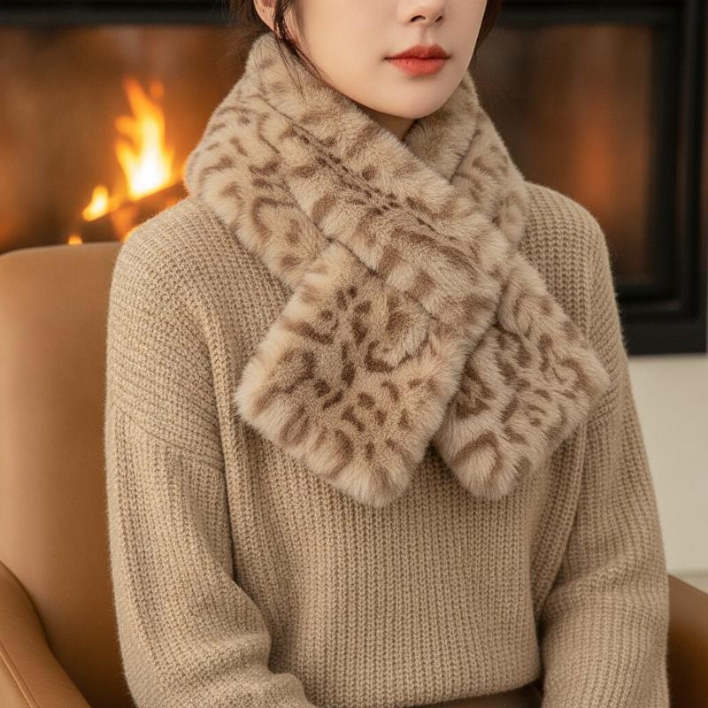 Faux Fur Leopard Print Scarf Ultra Soft Fluffy Great Warmth Perfect For Winter Outdoor Daily Wear