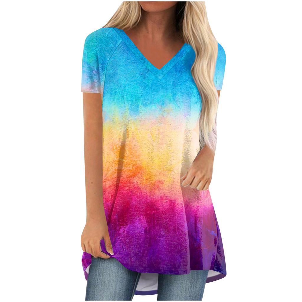 Ladies Short Sleeve Pleated Loose Tops Plus Size Casual Tops V Neck Short Sleeves Casual Summer T Shirts Ladies Tops T Shirts Shirts