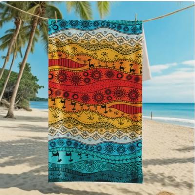 Boho Ethnic Style 2D Flat Printed Microfiber Beach Towel Soft Lightweight Sand Free Beach Blanket Poolside Summer Beach Holiday