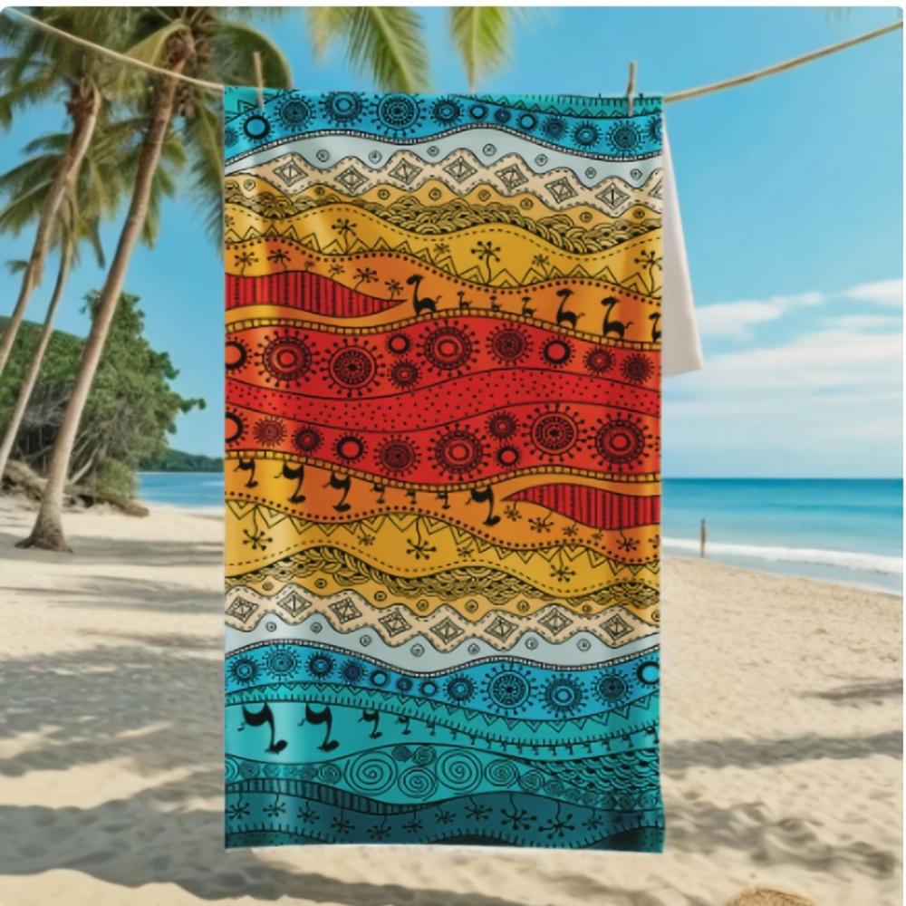 Boho Ethnic Style 2D Flat Printed Microfiber Beach Towel Soft Lightweight Sand Free Beach Blanket Poolside Summer Beach Holiday