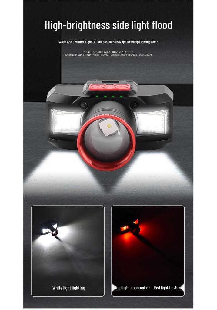 White Laser Induction Night Fishing Headlamp with TYPE-C Charging and Telescopic Zoom