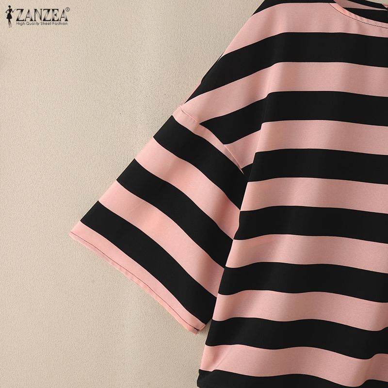 ZANZEA Dámská ležérní halenka s kulatým výstřihem a 3/4 rukávem s volným pruhem