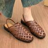 Handgefertigte Gewebte Mules Flache Sandalen Damen Sommer Lässig Große Größe Römische Schuhe Schmaler Riemen Slip-on Zehenbedeckung Gladiator Sandalen