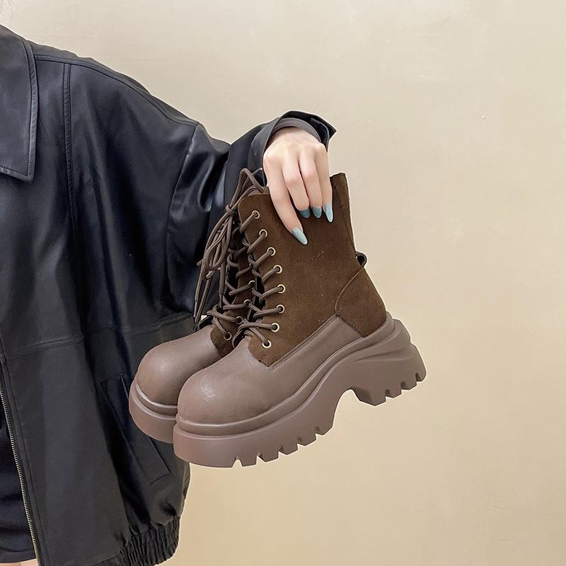 Fashion British style short boots fashion boots women's autumn and winter design sense inner height increase casual tooling boots retro Martin boots t