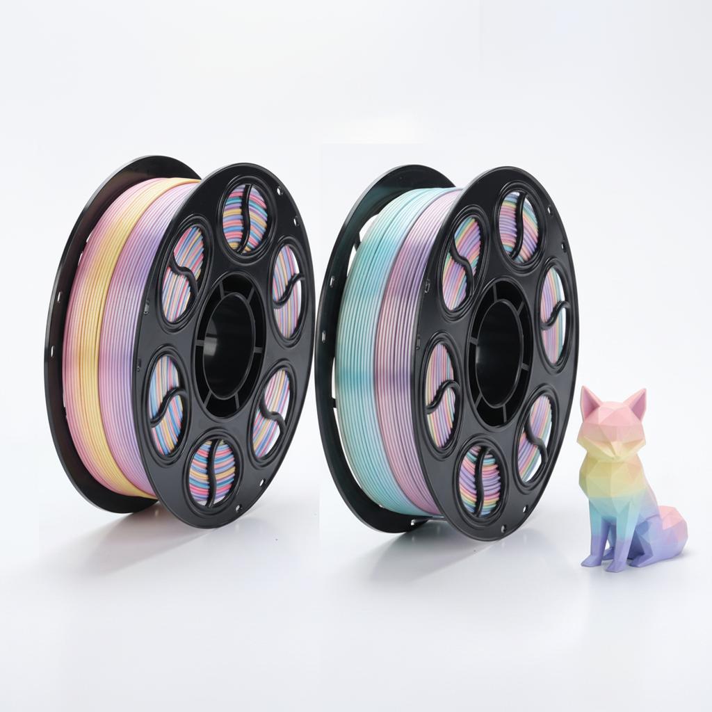 High Quality Colorful 3D Printing Filament rainbow Color Source Factory Customizable Plastic Rods Tri-Color PLA Silk Filament