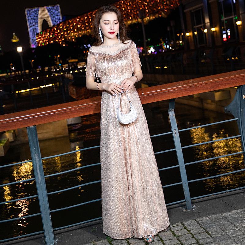Banquet Evening Dress Dress Women's 1011 New Banquet Temperament Long Sequin Dress Aura Queen Evening Dress