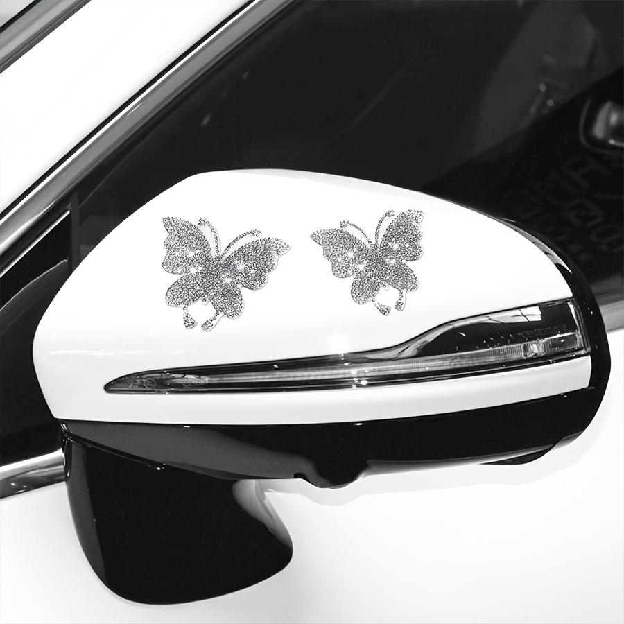 2pcs Sparkling Butterfly Car Decals PVC Exterior Accessories with Rhinestones Decor
