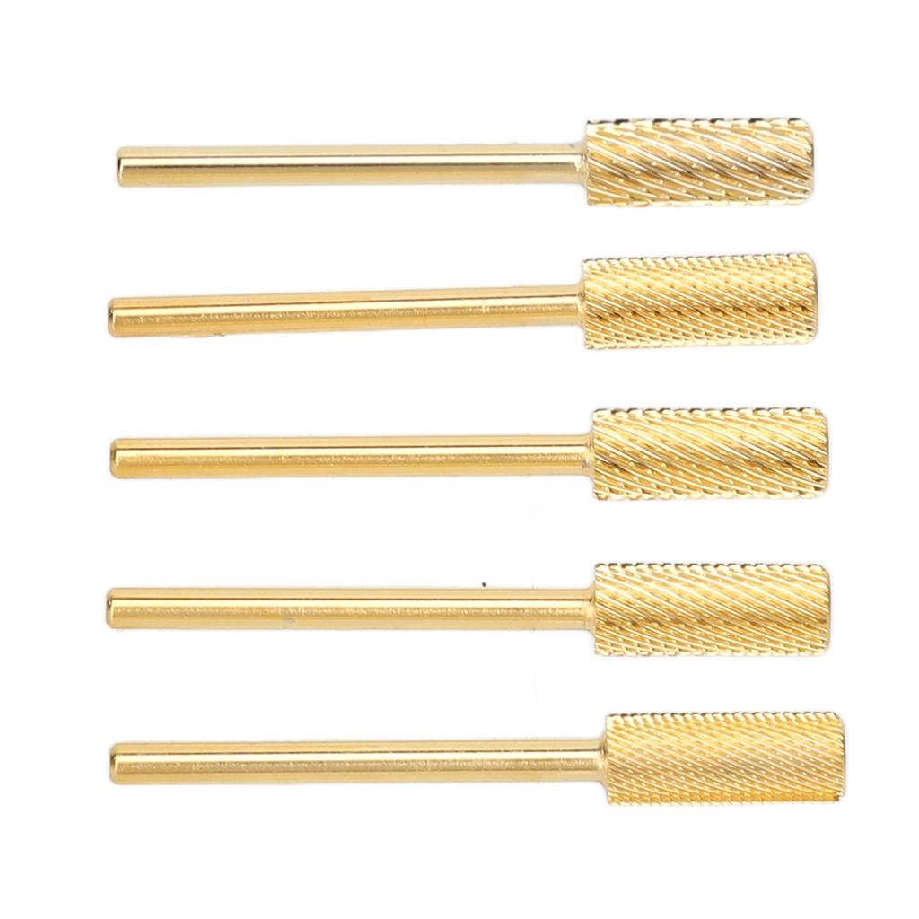 5PCS Nail Drill Small Barrel Bits Sets Polishing Nail Tungsten Steel Drill Bits Manicure Pedicure Grinding Tool Gold