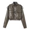 Autumn Women's Long Sleeve Slim Faux Leather Short Jacket