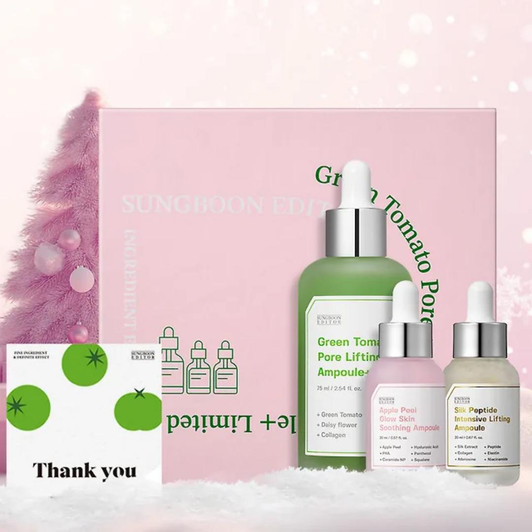 

В комплект входят очень большие/эксклюзивные мини-ампулы] Ingredient Editor Green Tomato Pore Ampoule 75 мл + мини-ампулы (2 типа) + Эксклюзивная сумка для покупок