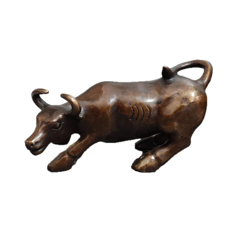 Wholesale pure copper cow zodiac figurine, auspicious cow craft ornament, shop opening gift, desktop decoration
