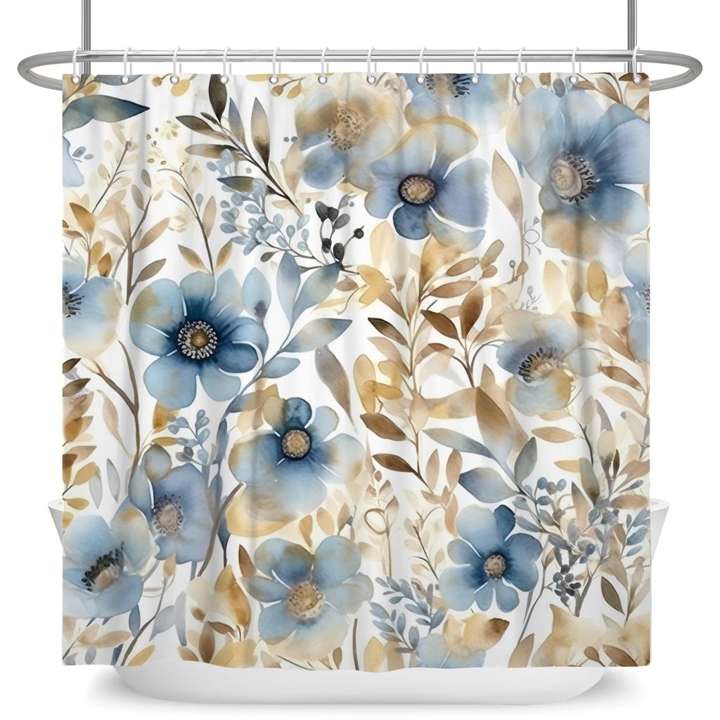 Elegant Flowers Shower Curtain Colorful Floral Shower Curtain Waterproof Polyester Bathroom Curtains Bathtub Decor with 12 Hooks
