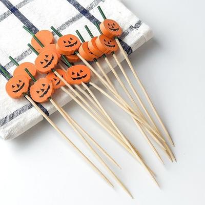 100pcs Disposable Halloween Pumpkin Bamboo Skewers Smooth Surface Cocktail Sticks  Halloween
