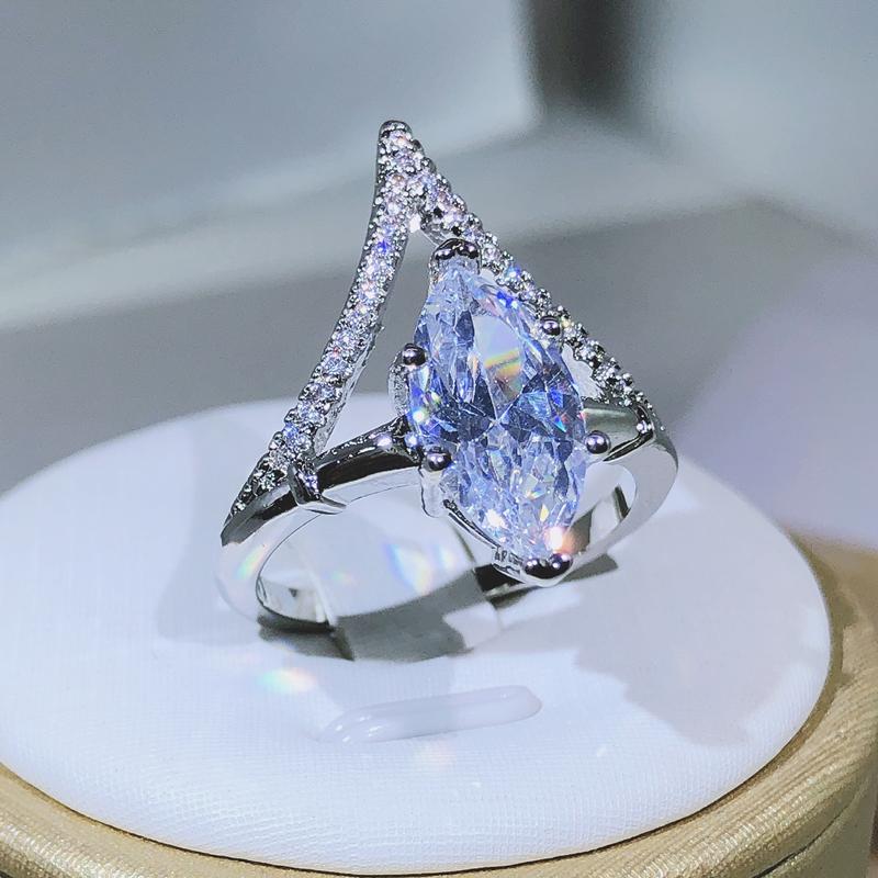 Newest Drop-shaped AAAAA White Zircon Ring S Copper Woman High Jewelry Wedding Party Birthday Gift