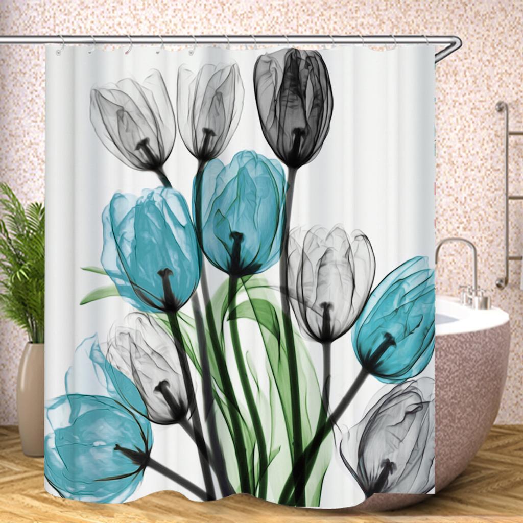Red Rose Sunflower Shower Curtain Cute Bath Waterproof Curtains For Living Room Luxury Set Screen Bathroom Accessories Sets