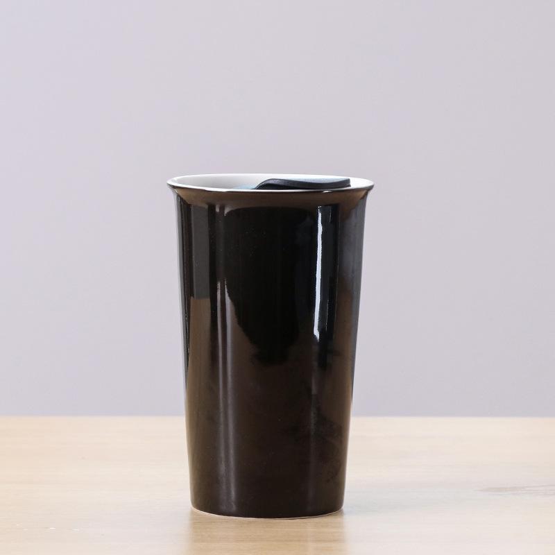 Creative Push Cover Double Layer Ceramic Mug Double Layer Office Water Cup Ceramic Insulated Handy Cup Gift White Porcelain