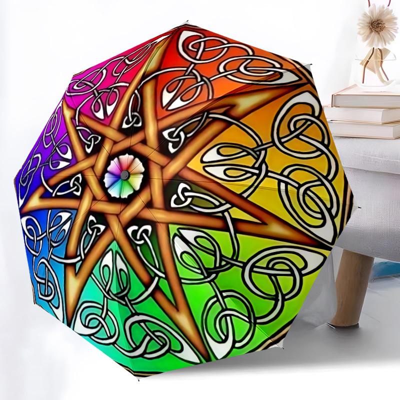 1pc Celtic Knot Star Mandala Automatic Folding Umbrella, 8-Rib Iron Frame, Casual Outdoor Accessory for Birthday Festival Gifts yy251128146