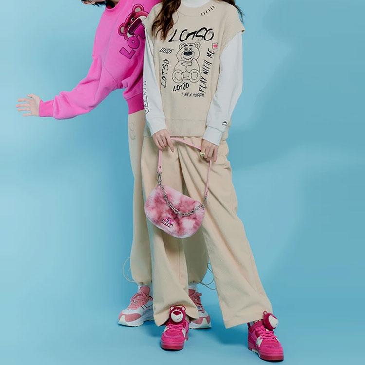 Li Ning X Disney Collaboration Toy Story Strawberry Bear Series Solid Color Straight Leg Casual Pants Women Bottoms Amber Apricot AKXR432-1