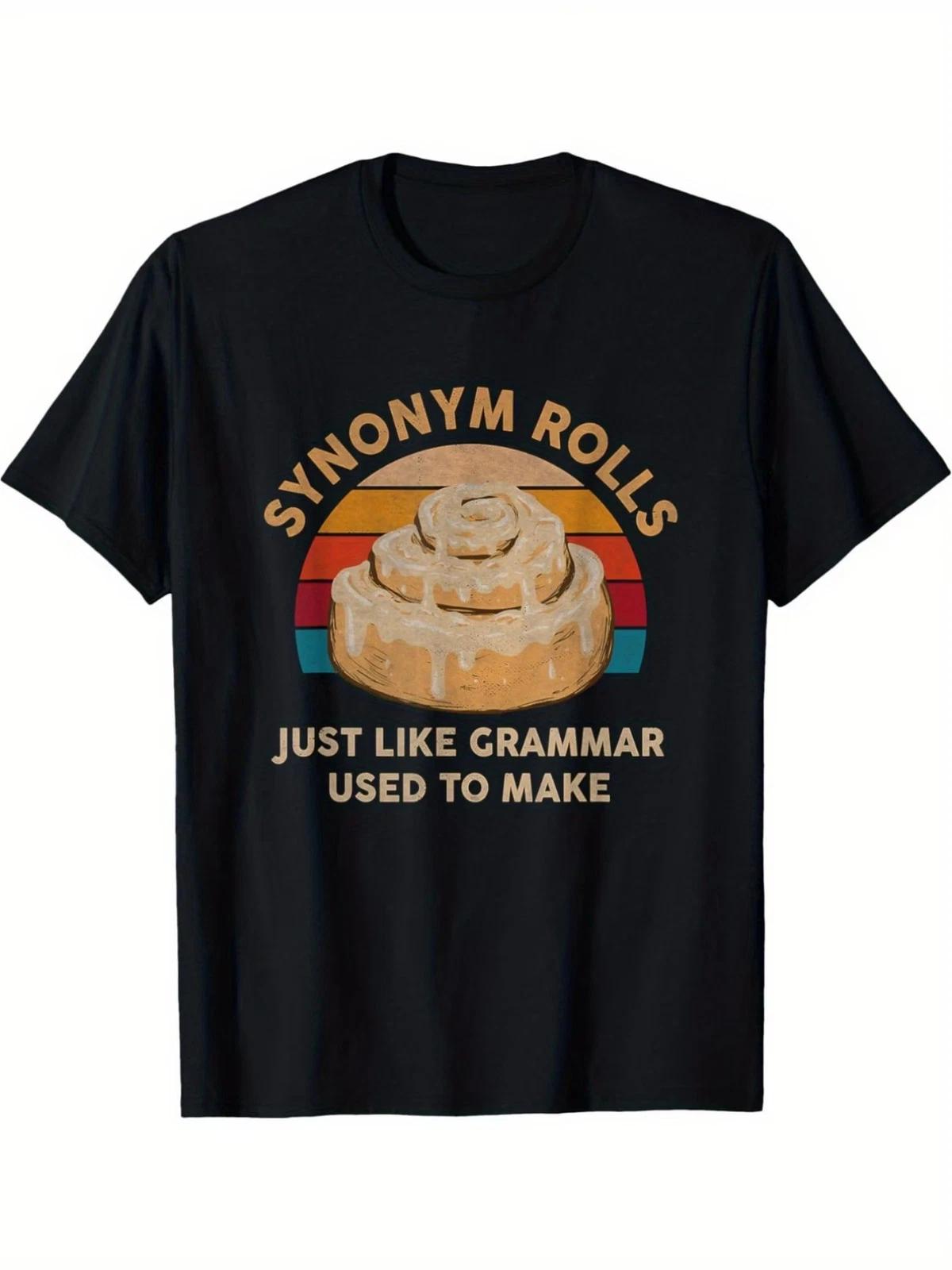 Funny Grammar Pun T-Shirt - Synonym Rolls | Black Retro Vintage Funny Saying Tee XXXL