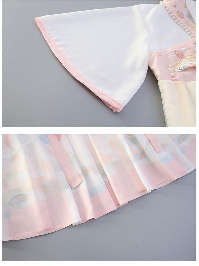 Flickornas Hanfu Sommar Tang-dräkt Prinsessklänning - Kortärmad Forntida Kinesisk Stil Älvkostym