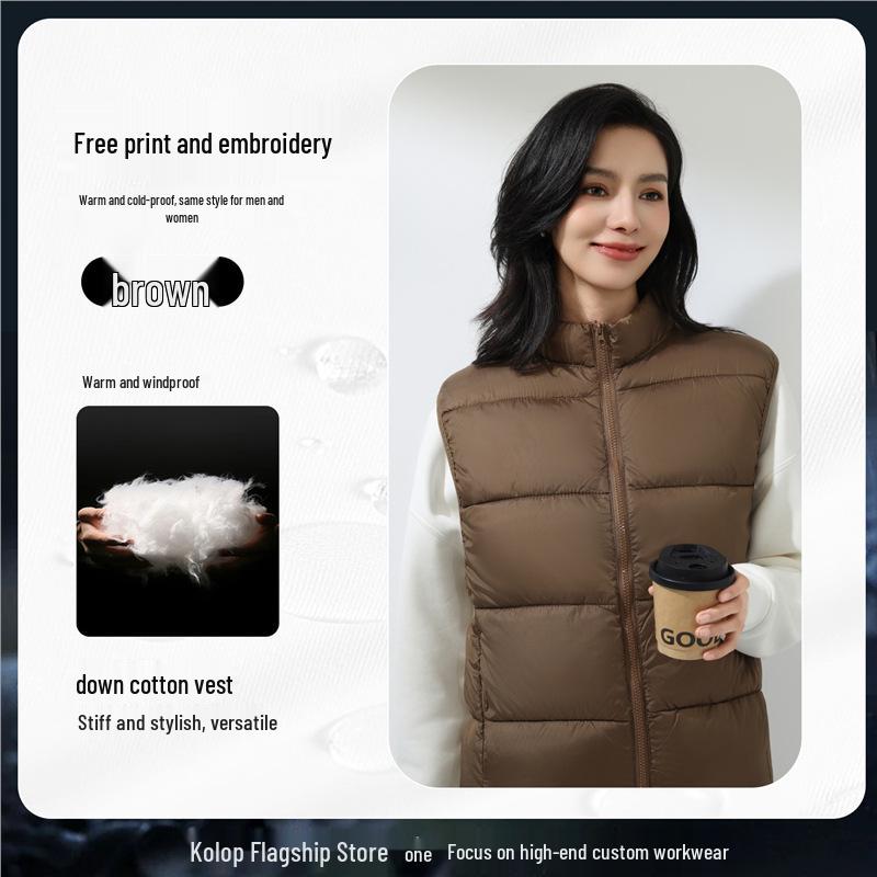 

Apple Stand Collar Down Cotton Vest with Logo - Thickened Workwear for Autumn/Winter L