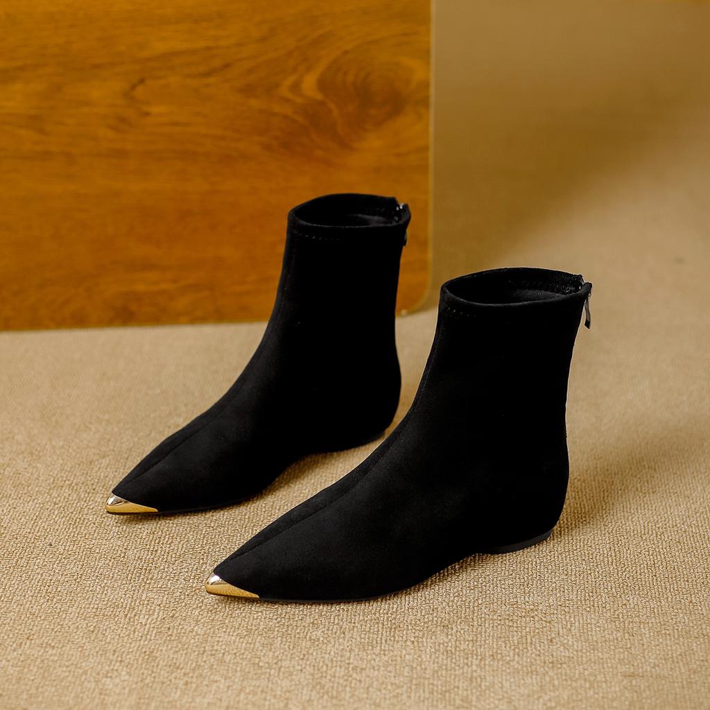 Suede Inner Height Increase Pointed Short Boots Women's Autumn and Winter New Models Are Not Tired of Feet Anti-kick Metal Head Versatile Elastic T