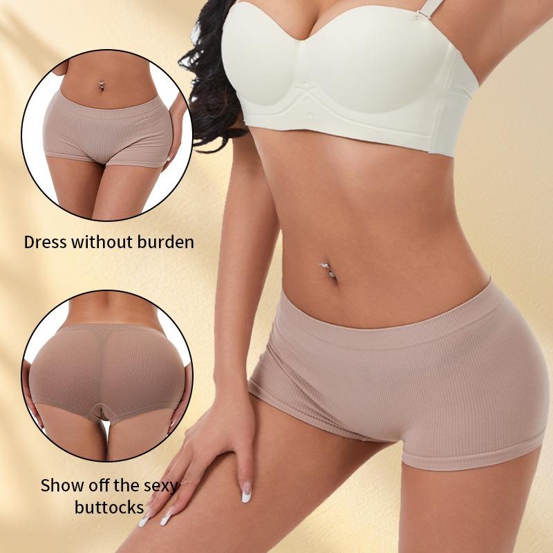 Women Seamless Low Waist Breathable Ribbed Solid Color Safety Underwear Panties