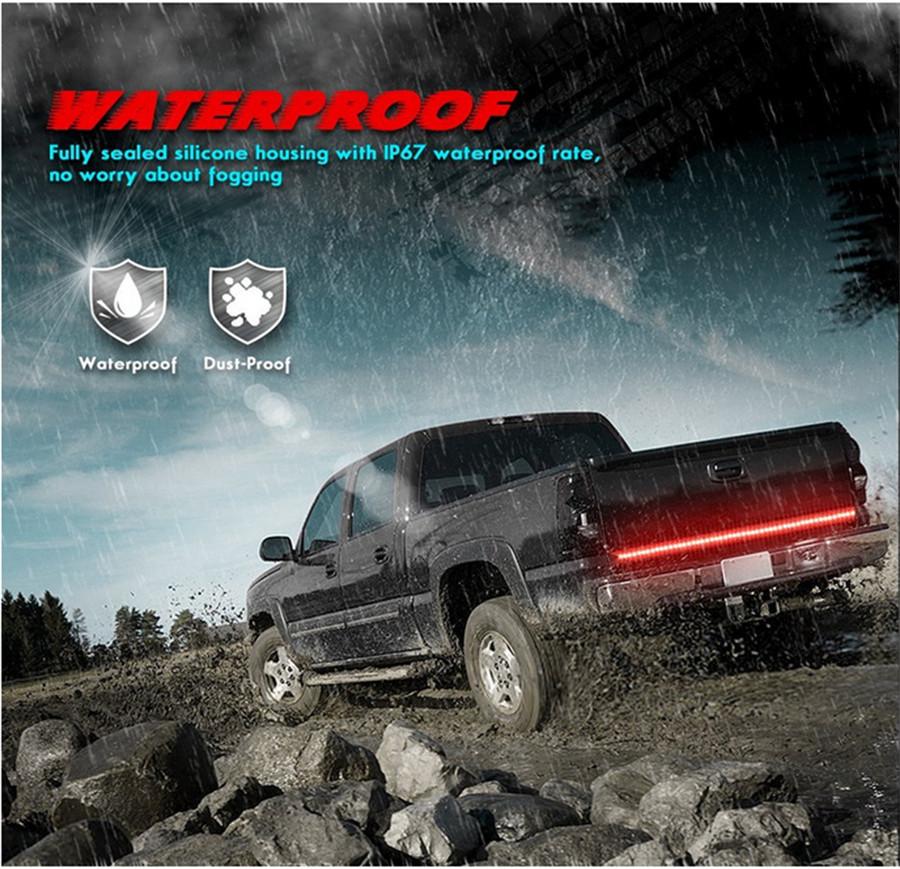 60" Triple Row LED Tailgate Light Bar with Amber Turn Signal/Double Flash, Red Brake/Running, White Reverse Lights - Weatherproof