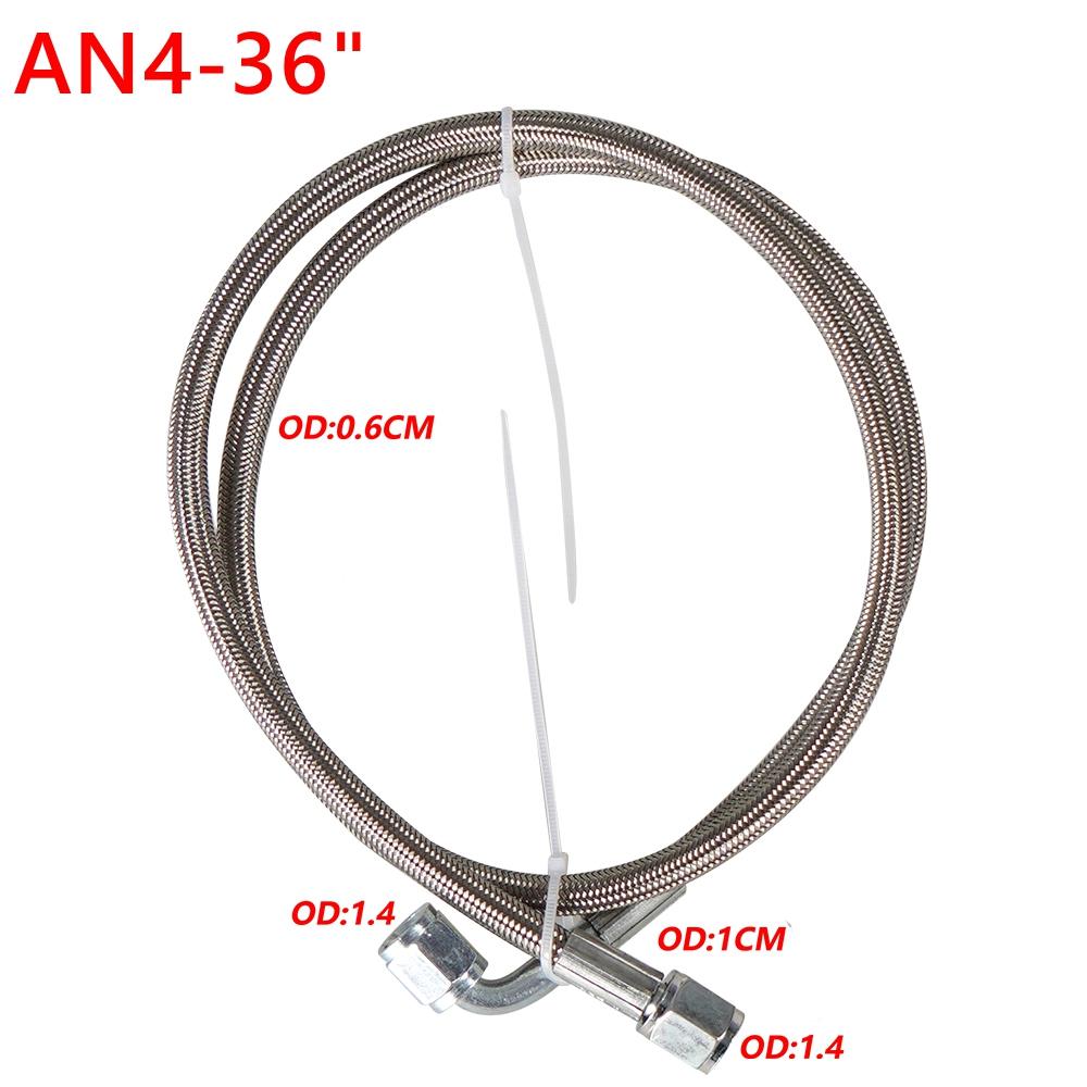 Universal 12" 24" 36" 48" 60" Turbo Oil Feed Line Kit Stainless steel Braided AN4 0+90 Degree PTFE Turbine Oil Feed Pipe