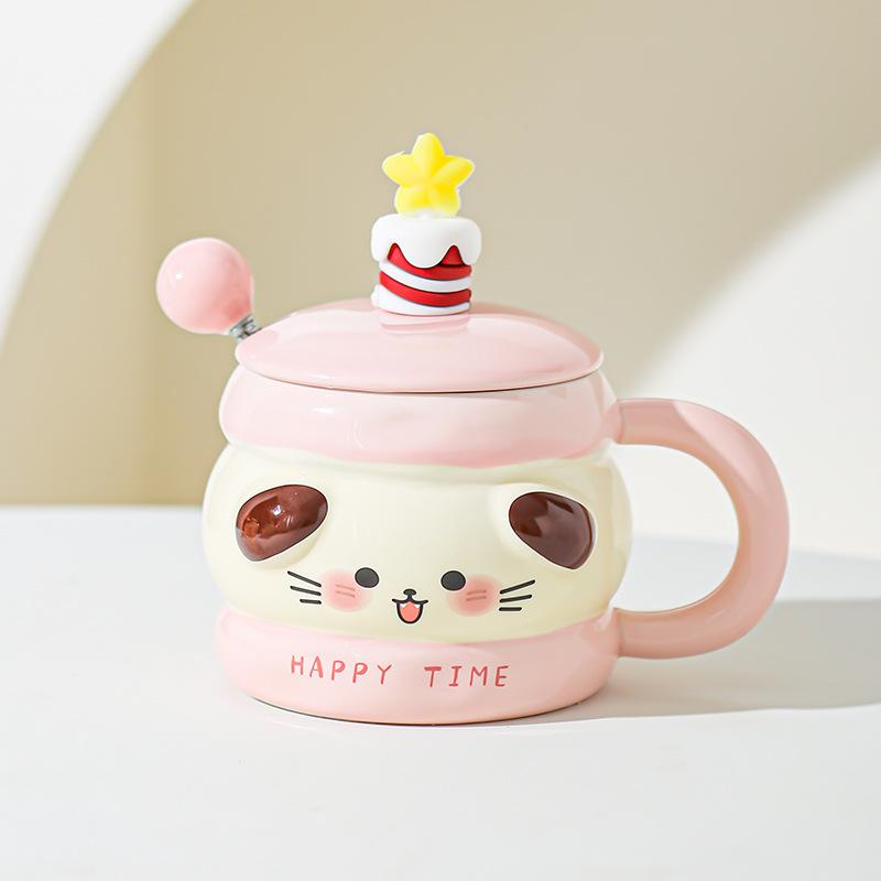 Cute Ceramic Water Cup Birthday Gift for Girls Super Cute and Beautiful Couple Mug with Lid Spoon Cup Souvenir