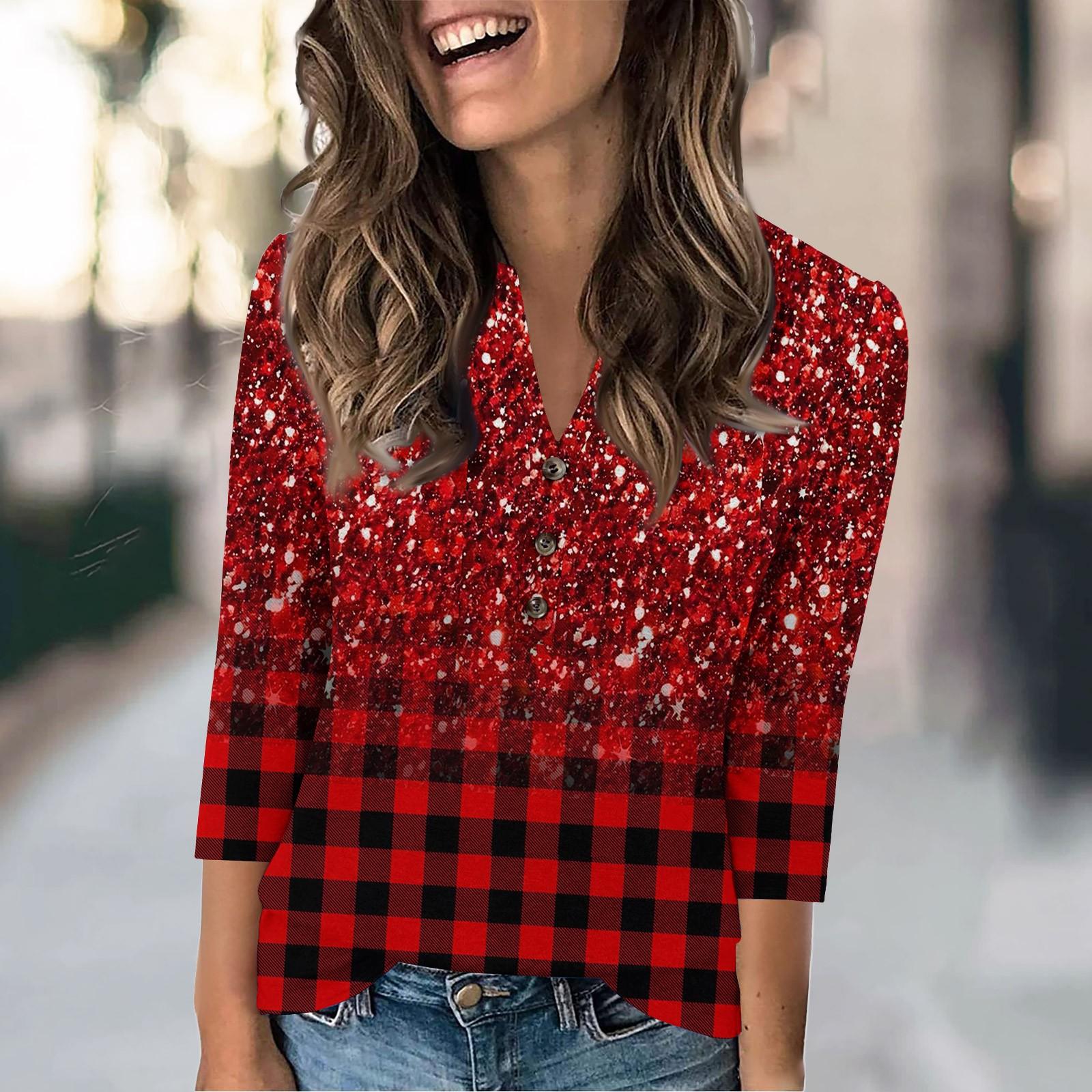 

Женская мода повседневный свободный топ с рукавом 3/4 и круглым вырезом XXL винный