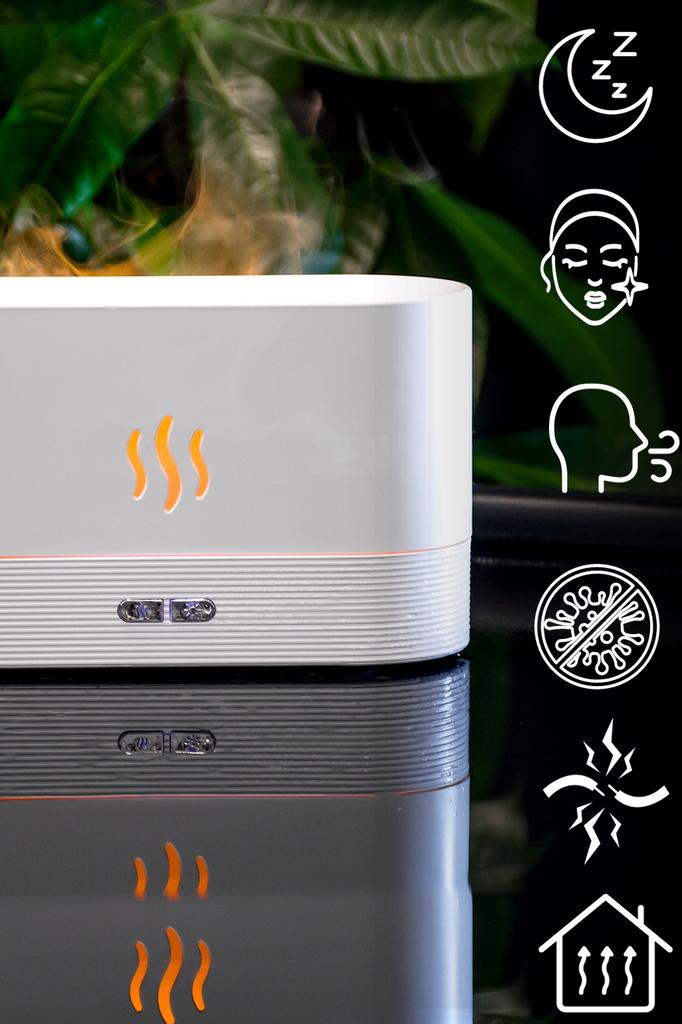 Air humidifier, aroma diffuser, aromatherapy, fireplace, flame, lamp