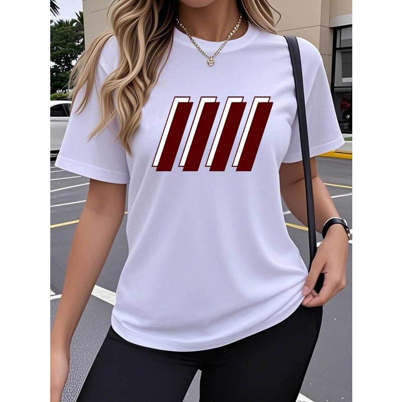 

Single-Pack Women s Short-Sleeve T-Shirt, Geometric Diagonal Bar Trendy Art Creative Design Fun Popular Print Pattern, S белый