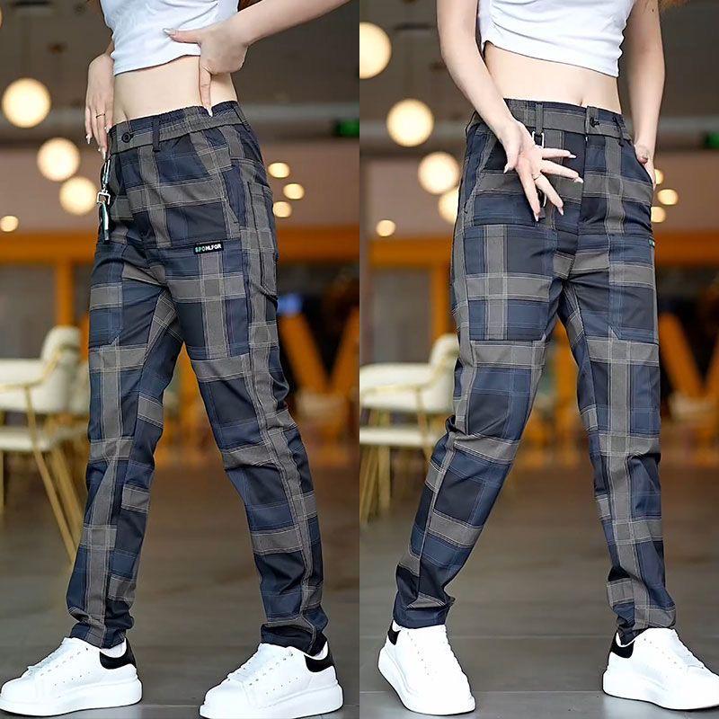 

Men s 2026 Versatile Stretch Plaid Pants - Six-Pocket, Loose, Straight-Leg, Plus Size, for Spring/Summer/Autumn 29
