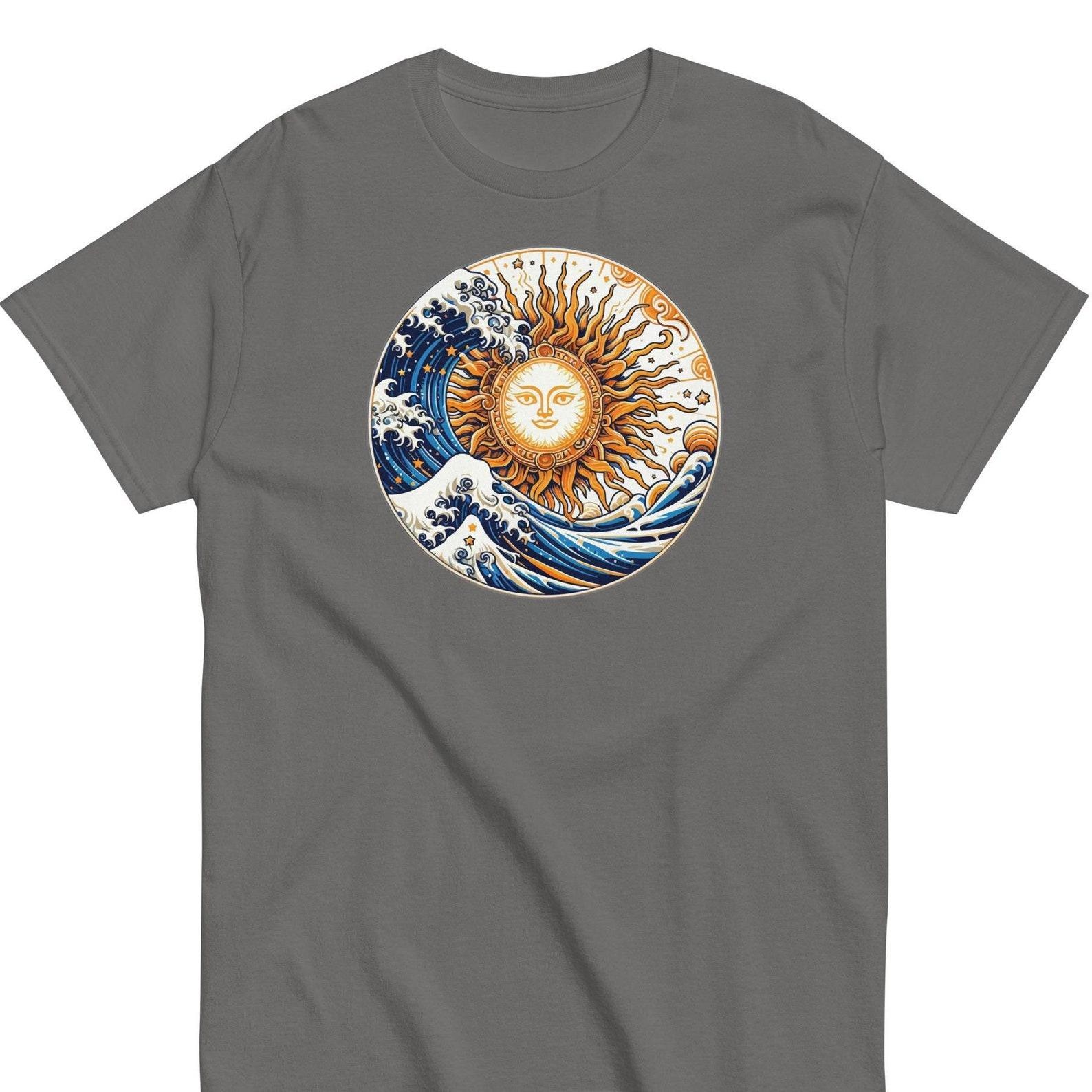Sun & Waves T-Shirt, Japanese Kanagawa Art, Unisex Tee S