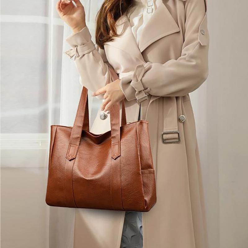 Retro Tragetasche aus weichem Leder Neue PU Handtasche mit hoher Kapazität für Pendler Europäischer und amerikanischer Trend Einfache und vielseitige Mode-Schultertasche