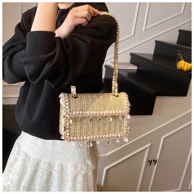 Niche Bag Women's Chain Shoulder Messenger Bag New Fringed Seaside Portable Flip Small Square Bag