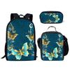 Trendig Beliebt Neuheit Lustig Schmetterling 3D-Druck 3 Stück/Set Schüler Schultaschen Laptop Tagesrucksack Rucksack Lunchtasche Federmäppchen