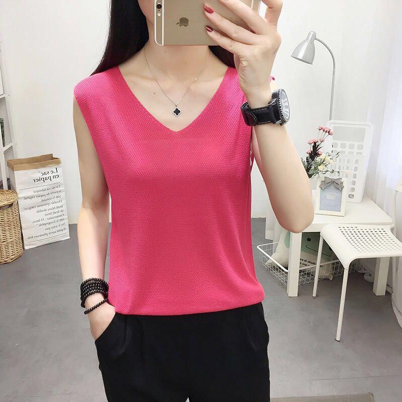 Topuri pentru femei de vară, tricot, fără mâneci, pentru femei, pulovere, ocazional, cu decolteu în V, tricot, pentru haine de femei J05