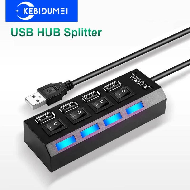 4 θύρες USB HUB με LED Διακόπτης ενεργοποίησης/απενεργοποίησης Προσαρμογέας διαχωριστή USB 2.0 υψηλής ταχύτητας για φορητό υπολογιστή