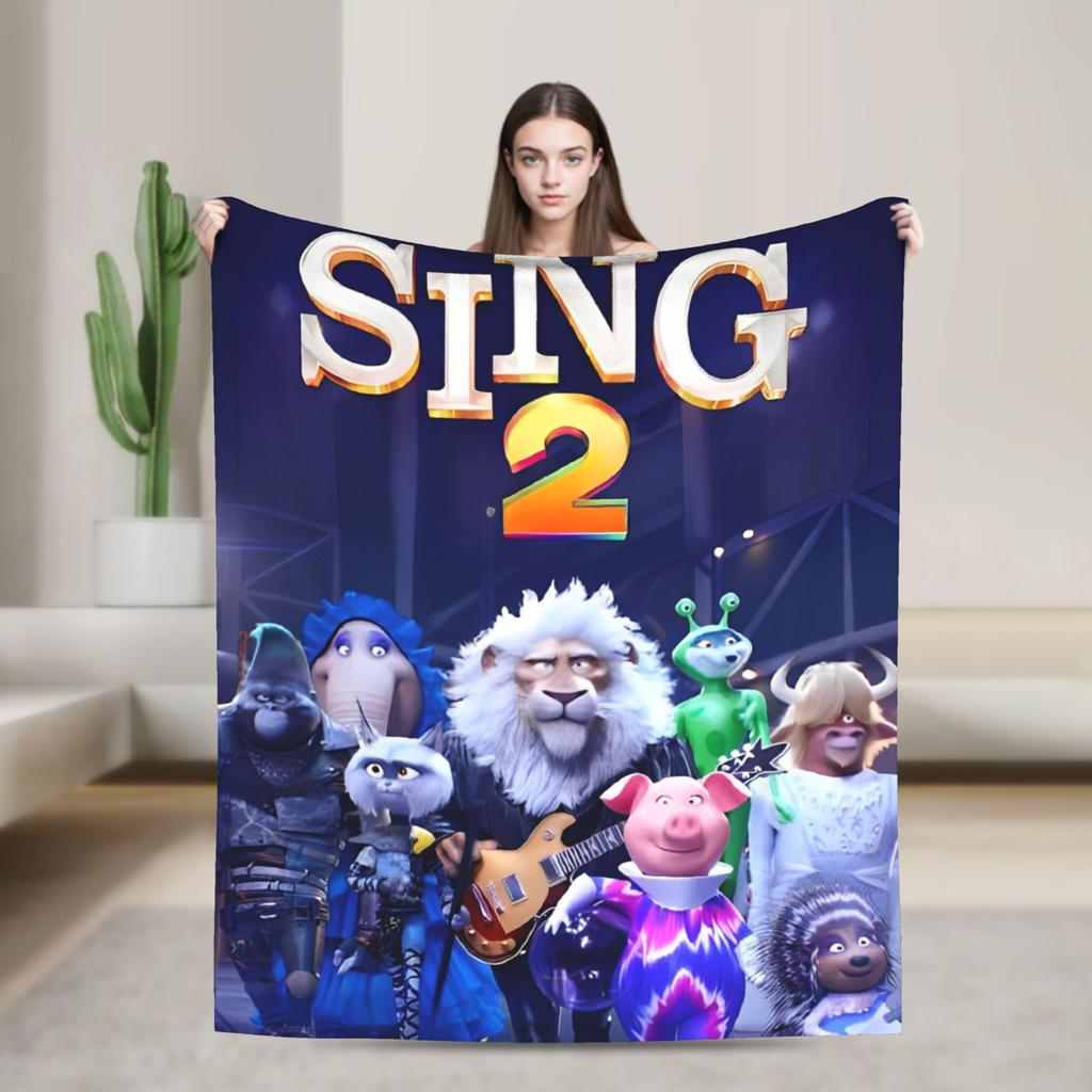 Soft Warm Blankets Airplane Travel Sing 2 Movie All Characters Throw Blanket Bedspread For Living Room Funny Sofa Bed Cover