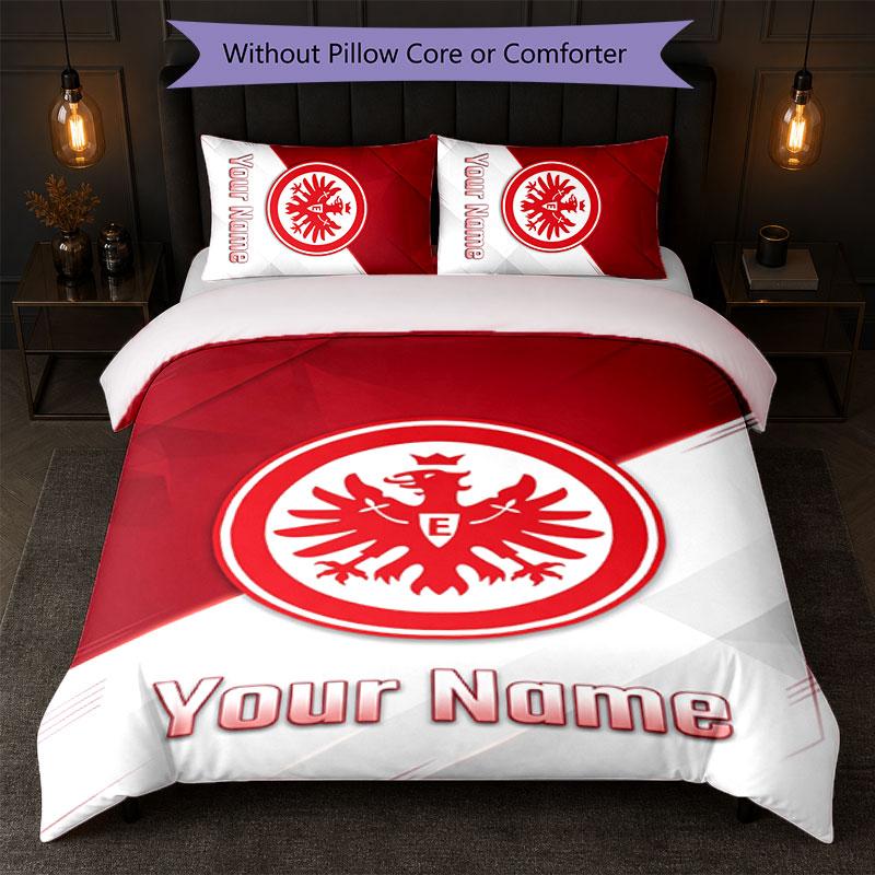 Eintracht Frankfurt Custom Name Text Bedding Set 1 Duvet Cover+2 Pillowcases Soccer Logo Personalized Gift For Special Occasion Bedroom Decor