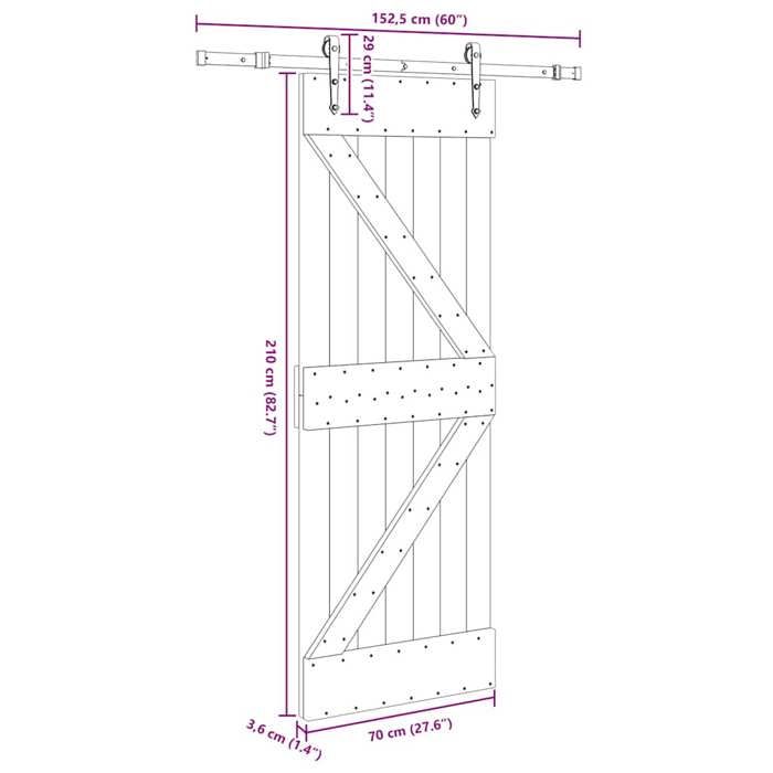 VidaXL Sliding Door and Hardware Kit 70x210 Cm Solid Pine 3332640