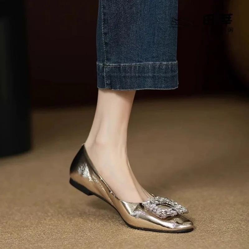 Women's Flat Shoes Slip-on Crystal Square Buckle With Crystals Ladies Footwear Toe Stylish Popular Quick Delivery Social Young